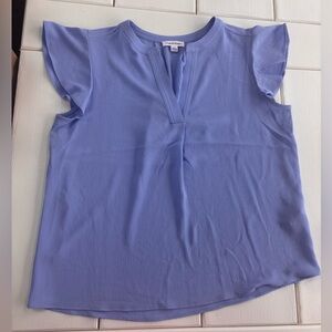 Calvin Klein Blue Flutter Sleeve Blouse Short Sleeve V Neck